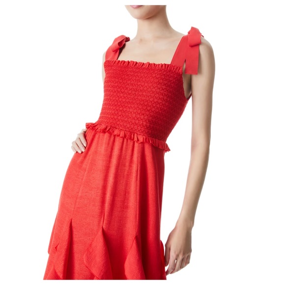 ALICE + OLIVIA Jocelyn Tie Shoulder Midi Dress - Picture 3 of 10